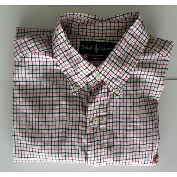 Ralph Lauren L/S Oxford Button Front Shirt Mens Medium Orange Navy Plaid - Picture 10 of 10